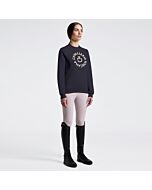Cavalleria Toscana Women's Crew Neck Sweater with Floral Embroidery - Charcoal
