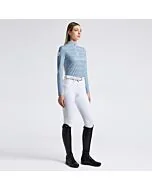 Cavalleria Toscana Women's Technical training polo - long sleeved - Jersey with embossed Logo - Blue Fog