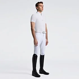 Cavalleria Toscana Men's Short Sleeves Zip Riding Shirt - White