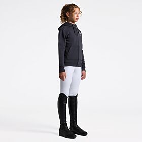 Cavalleria Toscana Girl's Hoodie with Zip and Floral Embroidery - Charcoal