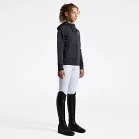 Cavalleria Toscana Girl's Hoodie with Zip and Floral Embroidery - Charcoal