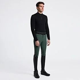 Cavalleria Toscana Men's Tech Wool Long Sleeve Training Turtleneck with Half Zip Black 