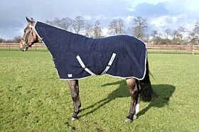 QHP Deken Wol Sheepy Hood Navy Grijs