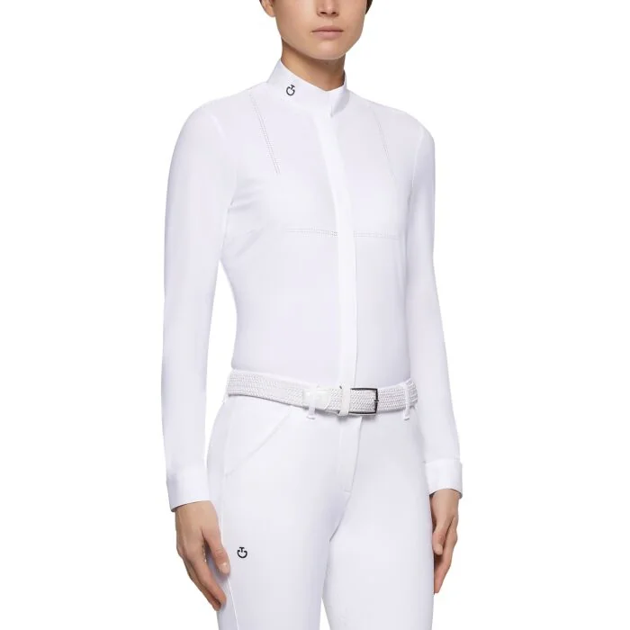 Cavalleria Toscana Laser Perforated Technical Knit Dames Wedstrijd Shirt L/S Wit