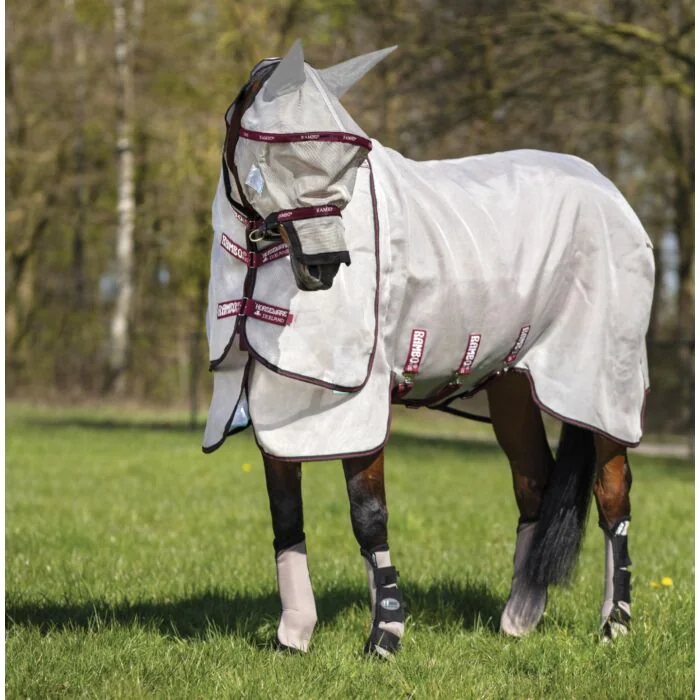 Rambo Flymask Plus Vamoose Oakmeal/Black & Burgundy 