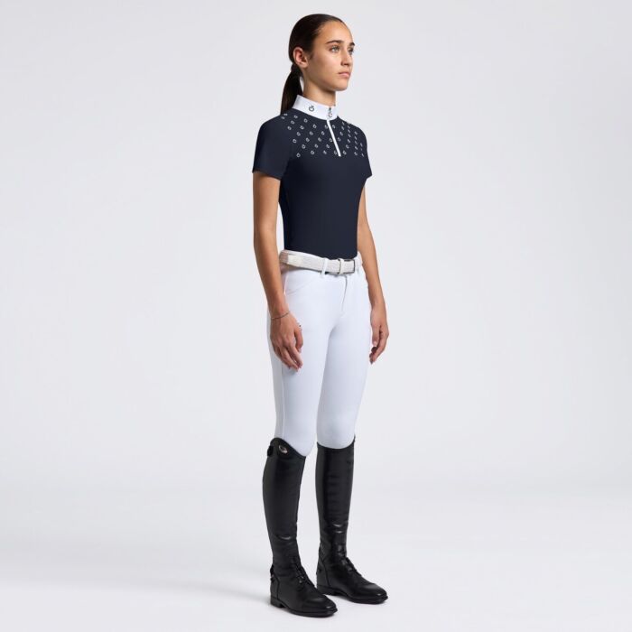 Cavalleria Toscana Girl's S/S Competition Shirt with CT logo - Navy
