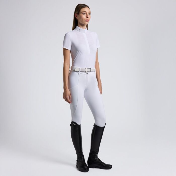 Cavalleria Toscana Women's Competition S/S Shirt in Technical Jersey Perforated with Buttons - Wit