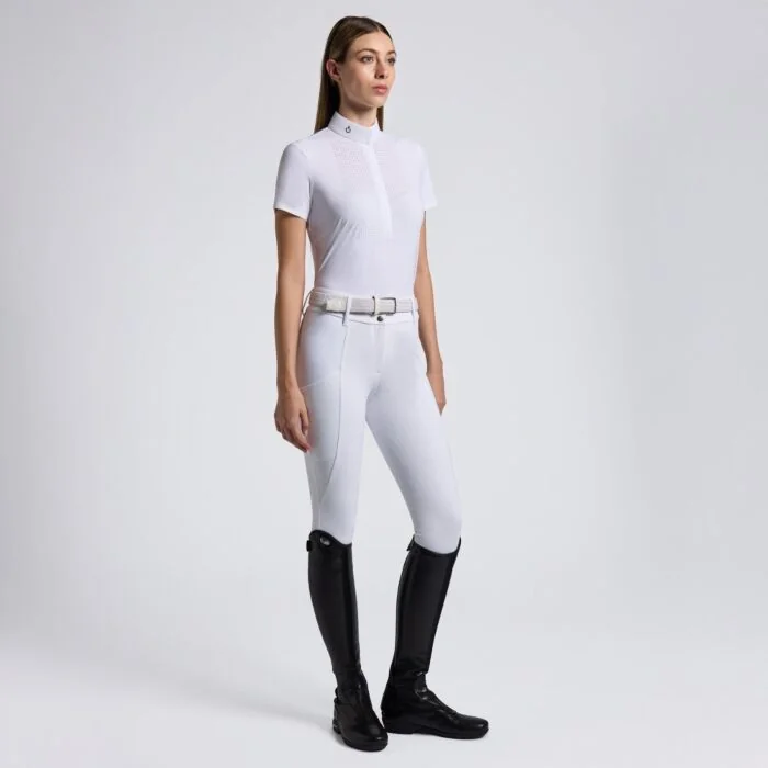 Cavalleria Toscana Women's Competition S/S Shirt in Technical Jersey Perforated with Buttons - Wit