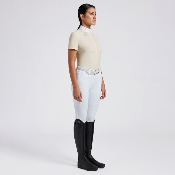 Cavalleria Toscana Women's Competition S/S Shirt in Technical Jersey Perforated with Buttons - Sand