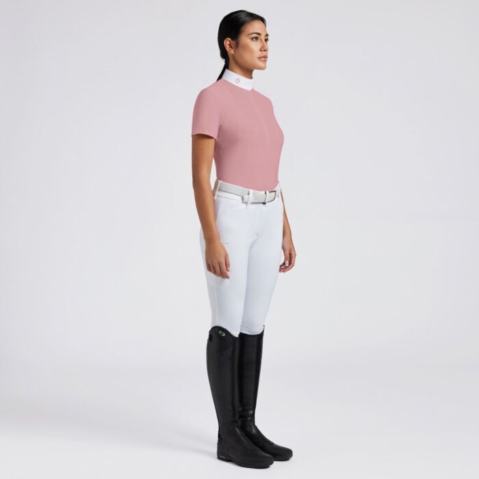 Cavalleria Toscana Women's Competition S/S Shirt in Technical Jersey Perforated with Buttons - Dusty Rose