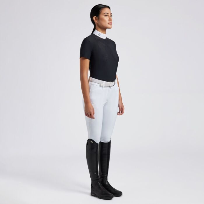 Cavalleria Toscana Women's Competition S/S Shirt in Technical Jersey Perforated with Buttons - Navy