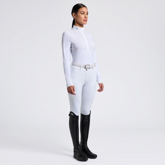 Cavalleria Toscana Women's Competition L/S Shirt in Technical Jersey Perforated with Buttons - Wit
