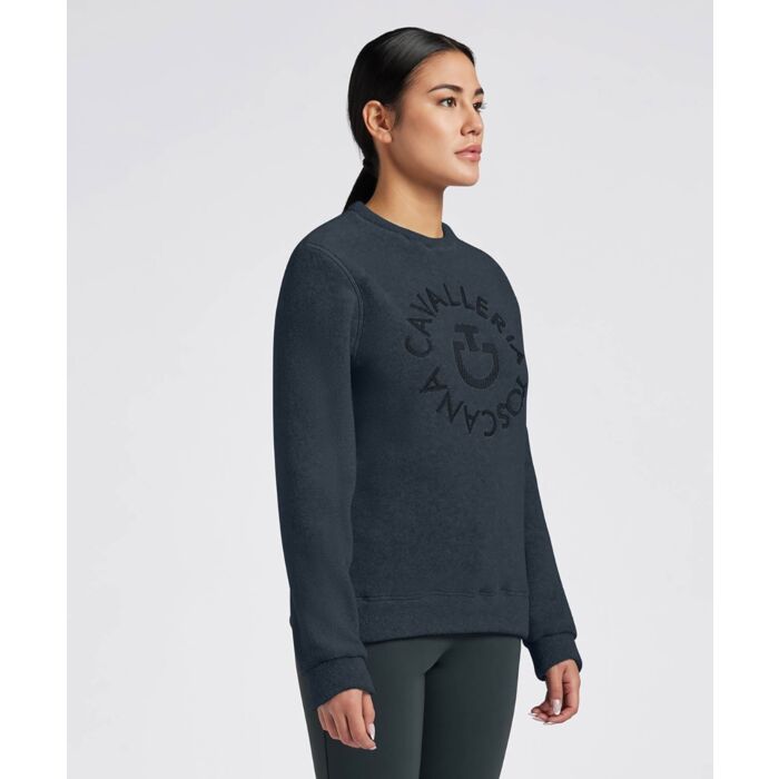 Cavalleria Toscana Women's Fleece Crew Neck Pullover -Navy