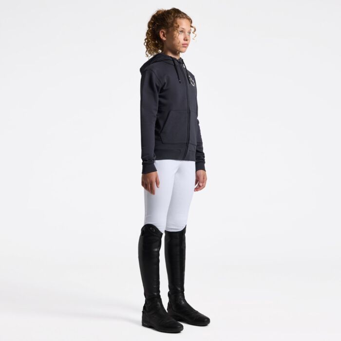 Cavalleria Toscana Girl's Hoodie with Zip and Floral Embroidery - Charcoal