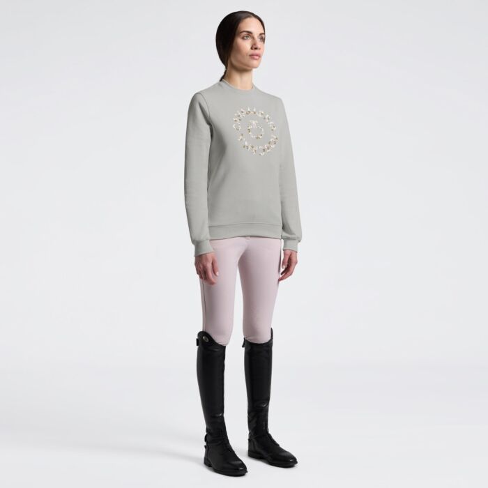 Cavalleria Toscana Women's Crew Neck Sweater with Floral Embroidery - Belgian Block