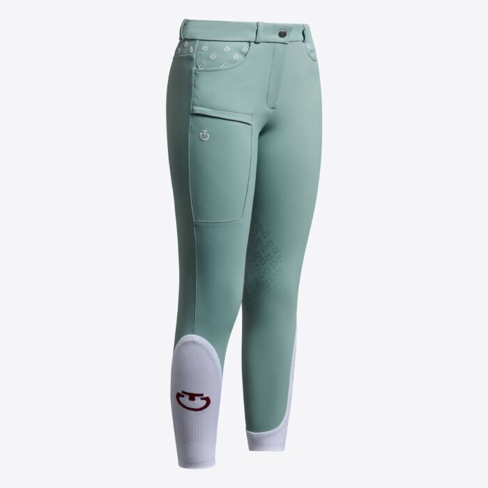 Cavalleria Toscana Girl's Embroidery Jumping Knee Grip Breeches - Light Teal Green