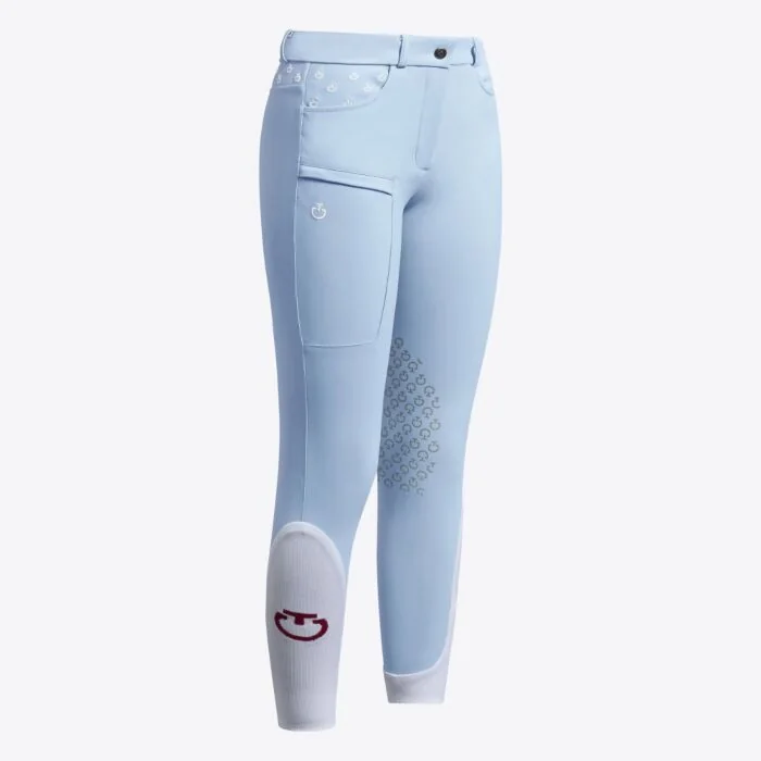 Cavalleria Toscana Girl's Embroidery Jumping Knee Grip Breeches - Blue Fog