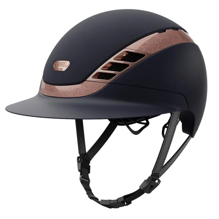 ABUS Pikeur Rijhelm AirLuxe Supreme Long Visor - Midnight Blue & Rose Gold