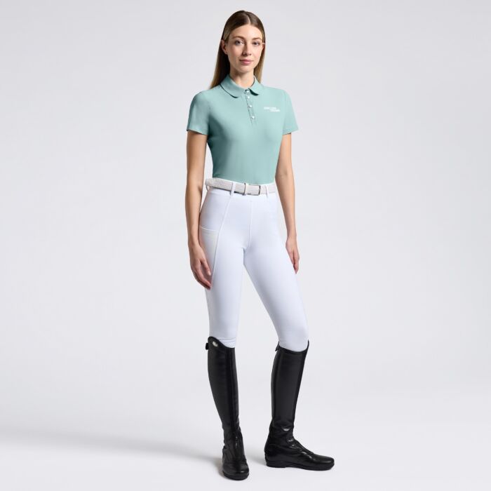 Cavalleria Toscana Women's technical Training Polo Short Sleeved Jersey with Embossed Logo - Light Teal Green