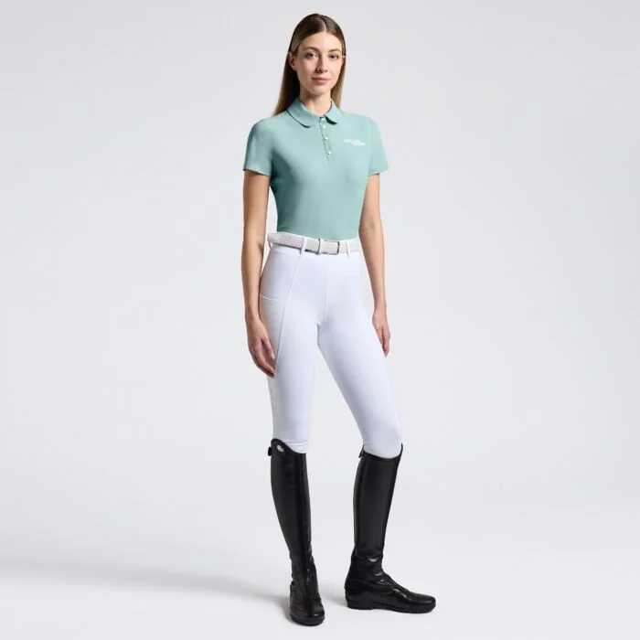 Cavalleria Toscana Women's technical Training Polo Short Sleeved Jersey with Embossed Logo - Light Teal Green