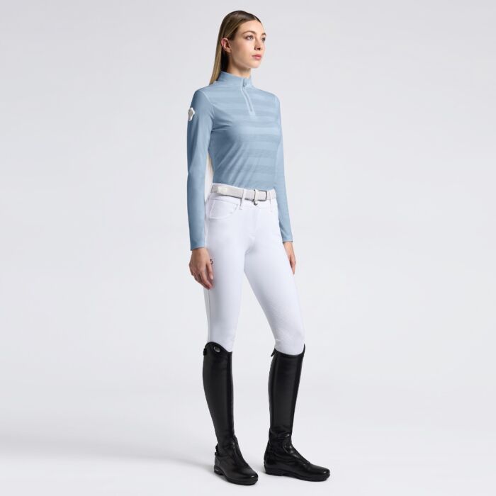 Cavalleria Toscana Women's Technical training polo - long sleeved - Jersey with embossed Logo - Blue Fog