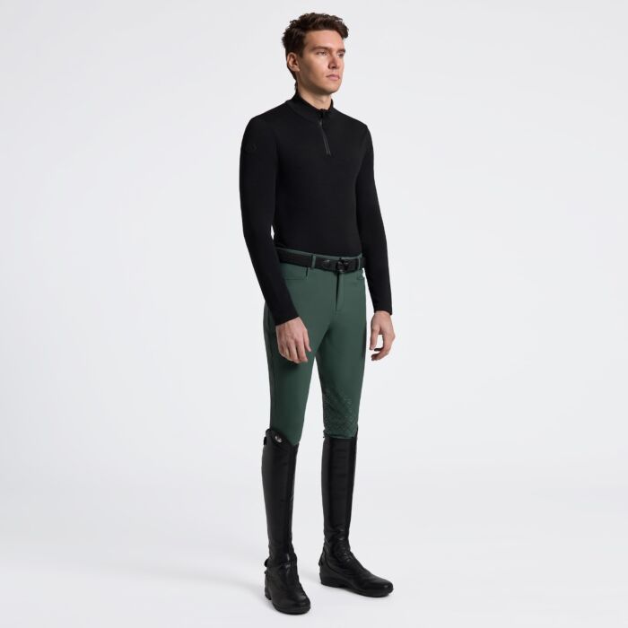 Cavalleria Toscana Men's Tech Wool Long Sleeve Training Turtleneck with Half Zip Black 