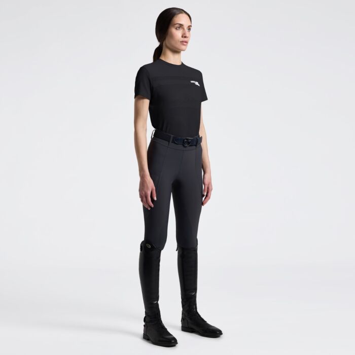 Cavalleria Toscana Dames Perforated T-shirt met Inserts - Korte mouw - Charcoal