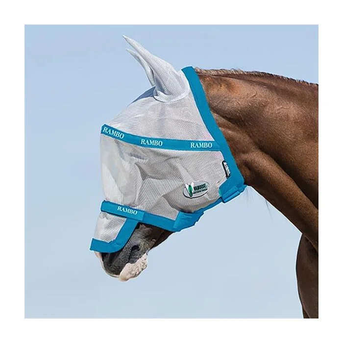 Rambo Flymask Plus Vamouse Silver & Turquoise 